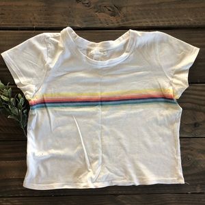 White cropped top with rainbow stripes